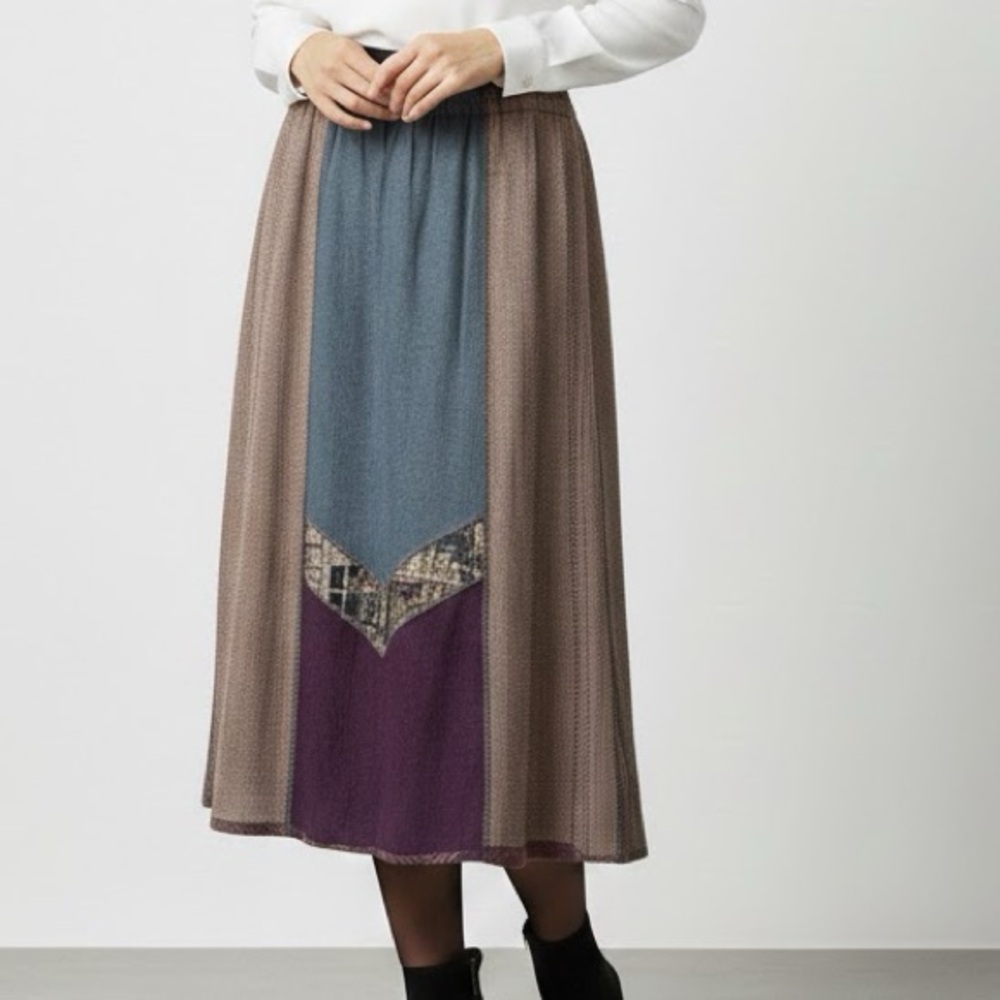 Vintage 80s Mozart Medieval Renaissance Linen Blend Stitched Knit Midi Skirt XL